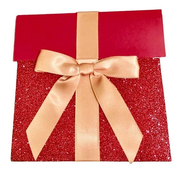 THREE Gift Card Envelope Holders Red Glitter Present Ribbon Gift Card Not Incl - Picture 1 of 4